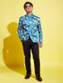 Boy's Turquoise Blue Printed Bandhgala Blazer