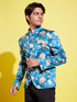Boy's Turquoise Blue Printed Bandhgala Blazer