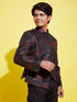 Boy's Maroon Woven Design Silk Blend Bandhgala Blazer