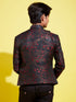 Boy's Maroon Woven Design Silk Blend Bandhgala Blazer