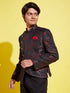 Boy's Maroon Woven Design Silk Blend Bandhgala Blazer