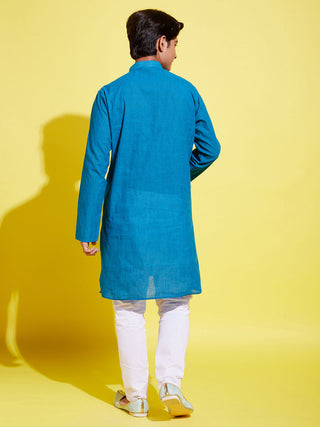 YUVA BY VASTRAMAY Boy's Light Blue Cotton Kurta and Pyjama Set