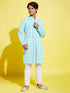 Boy's Green Chikankari Kurta With White Pyjama Set