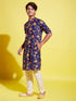 Boy's' Multicolor-Base-Navy Blue Kurta And Pyjama Set With Leheria Border