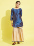Girl's' Blue Zari Kurta And Rose Gold Sharara Set