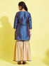 Girl's' Blue Zari Kurta And Rose Gold Sharara Set