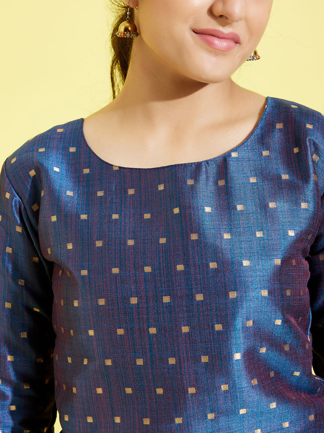 Girl's' Blue Zari Kurta And Rose Gold Sharara Set