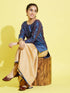Girl's' Blue Zari Kurta And Rose Gold Sharara Set