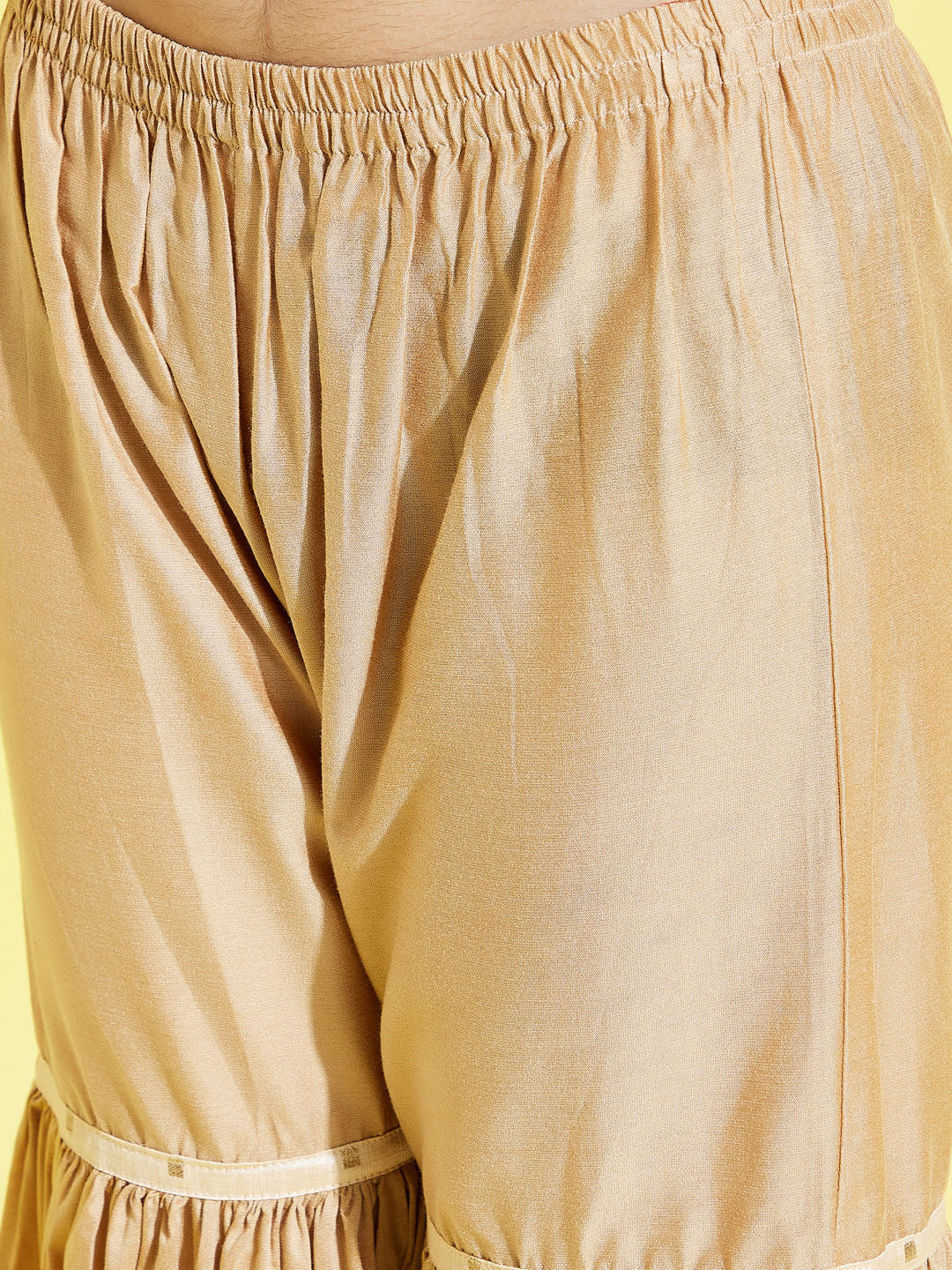 Girl's' Gold Zari Kurta And Rose Gold Sharara Set