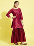 Girl's' Maroon Zari Kurta And Sharara Set