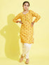 Girl's' Mustard And Cream Printed Linen Kurta And Patiala Set