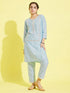 Girl's' Aqua Viscose Kurta And Straight Pant Set