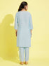 Girl's' Aqua Viscose Kurta And Straight Pant Set
