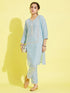 Girl's' Aqua Viscose Kurta And Straight Pant Set