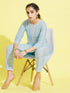 Girl's' Aqua Viscose Kurta And Straight Pant Set