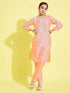 Girl's' Pink Viscose Kurta And Straight Pant Set