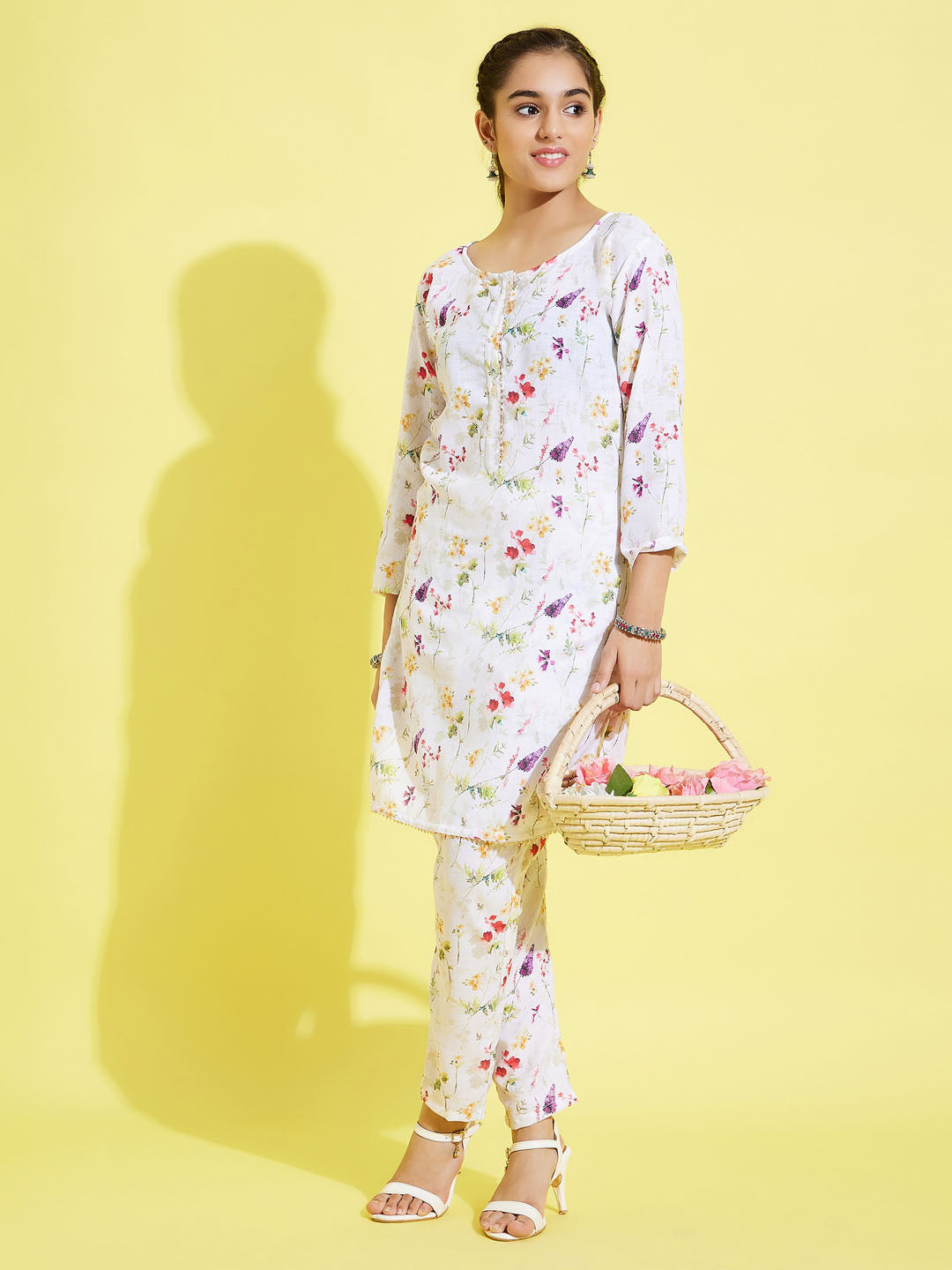 Girl's' Multicolor-Base Kurta Pant Set