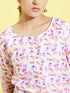Girl's' White Floral Printed Linen Kurta And Cream Patiala Set