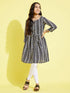 Girl's Black Pure Cotton Chikankari Kurta With Leggings Set