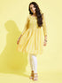 Girl's Mustard Pure Cotton Chikankari Kurta With Leggings Set