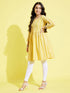 Girl's Mustard Pure Cotton Chikankari Kurta With Leggings Set
