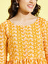 Girl's Orange Pure Cotton Chikankari Kurta With Leggings Set
