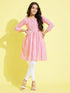 Girl's' Pink Pure Cotton Chikankari Kurta With Leggings Set
