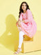 Girl's' Pink Pure Cotton Chikankari Kurta With Leggings Set