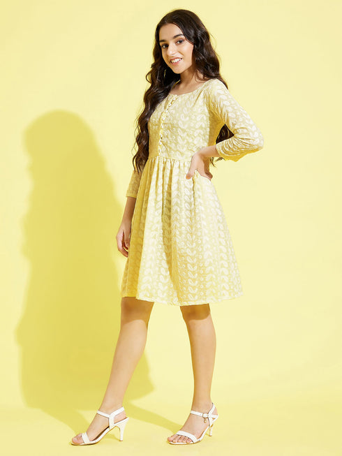 Girl's Yellow Pure Cotton Chikankari Kurta