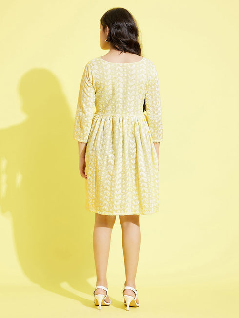 Girl's Yellow Pure Cotton Chikankari Kurta
