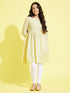 Girl's' Yellow Pure Cotton Chikankari Kurta With Leggings Set