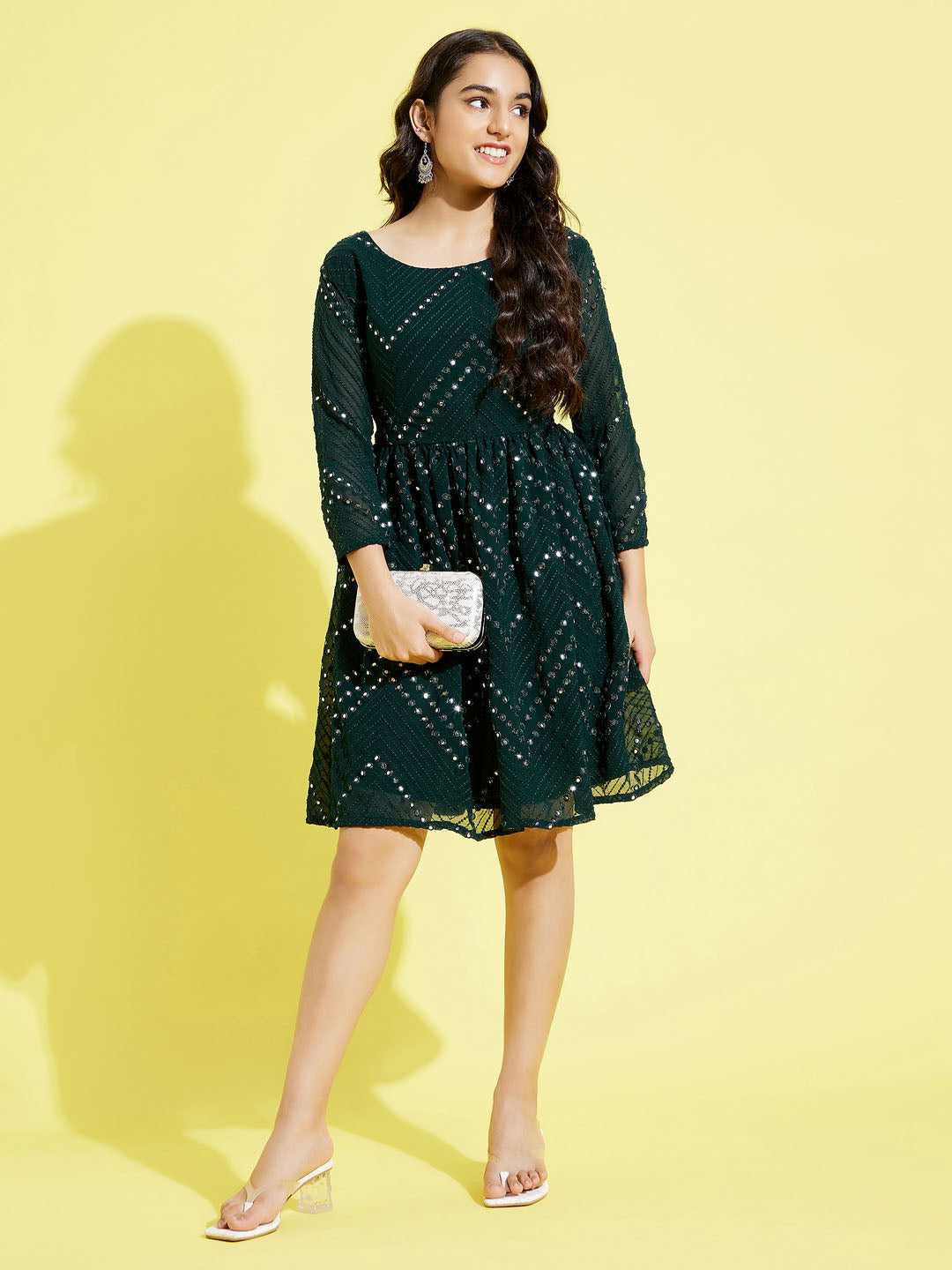 Girl's Green Mirror Kurta