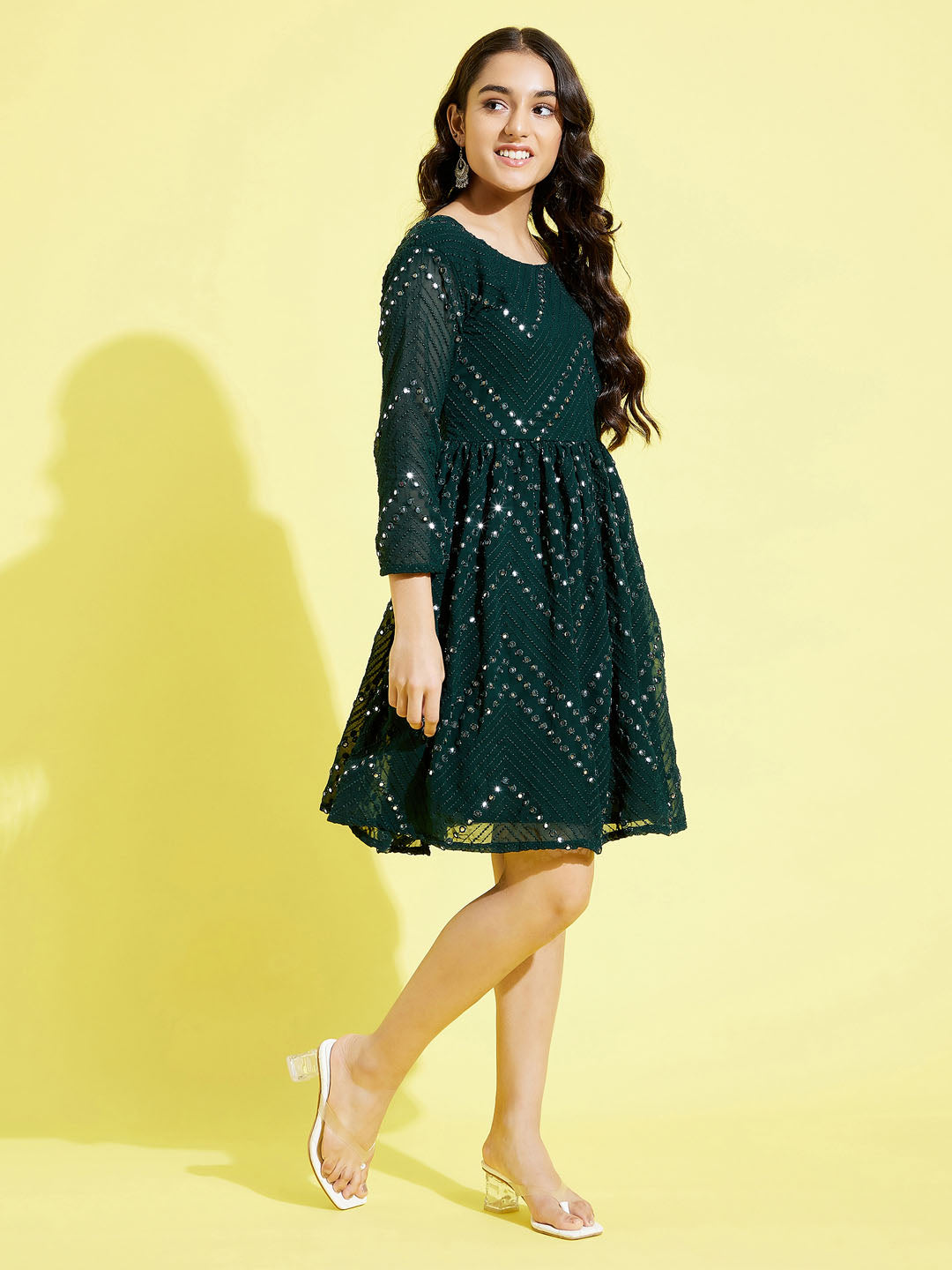Girl's Green Mirror Kurta
