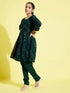 Girl's Green Mirror Kurta Pyjama Set