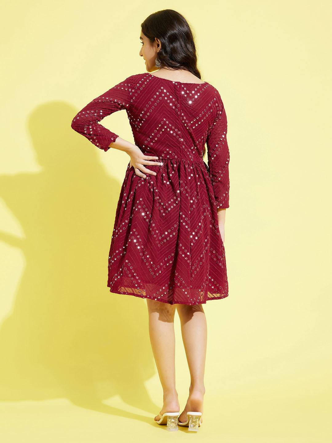Girl's Maroon Mirror Kurta