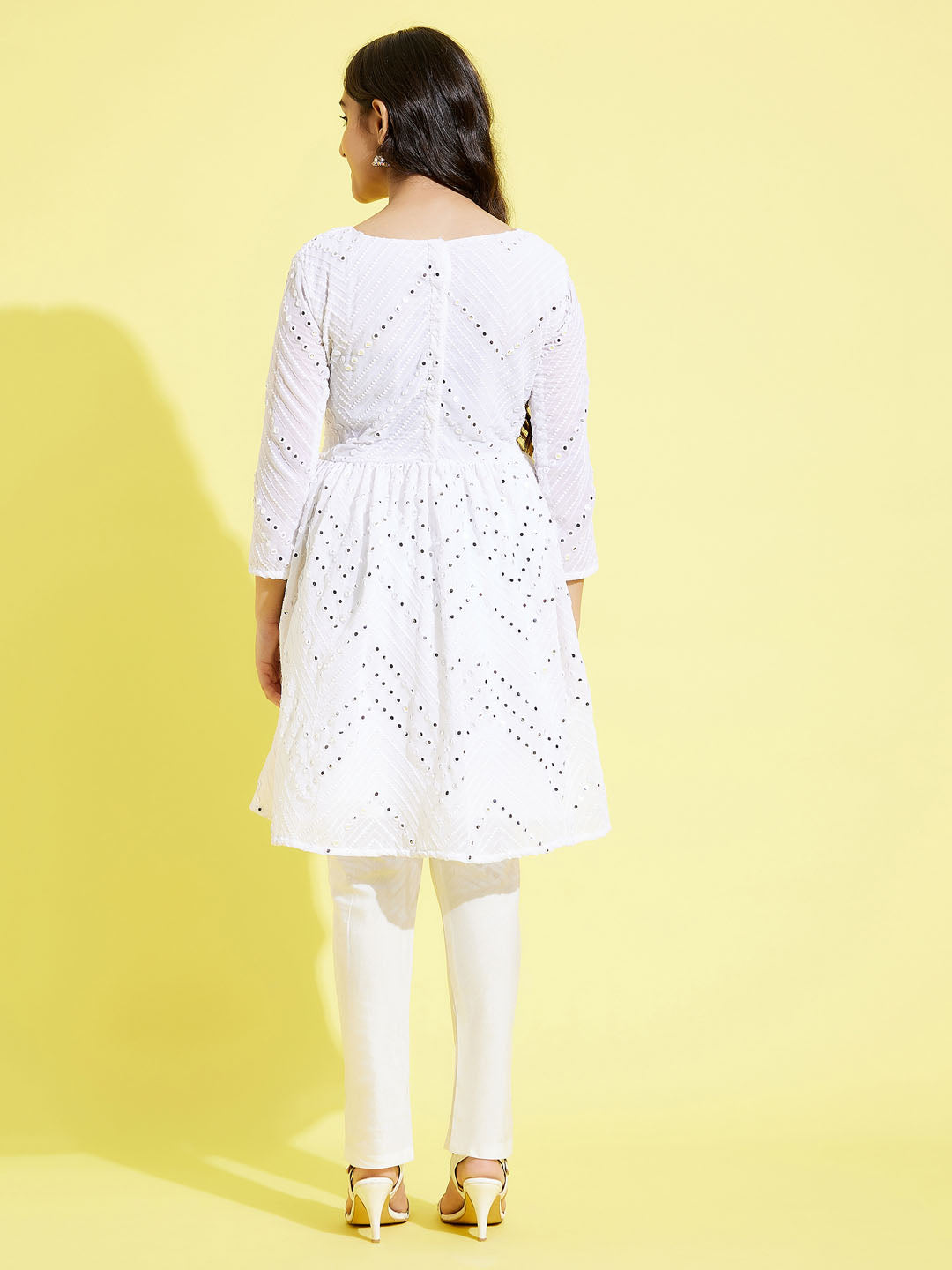 Girl's White Mirror Kurta Pyjama Set