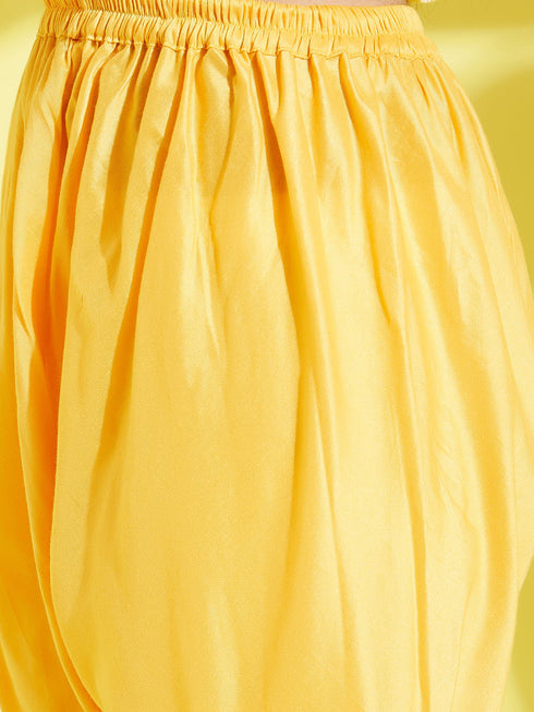 Girl's Yellow Mirror Kurta Pyjama Set