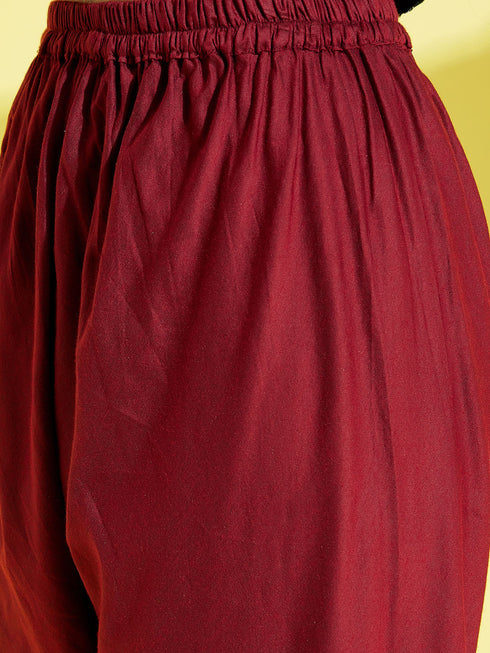 Girl's Maroon Mirror Kurta Pyjama Set