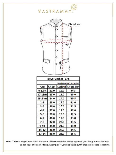 vastramayBoys' Black Cotton Silk Blend Nehru Jacket