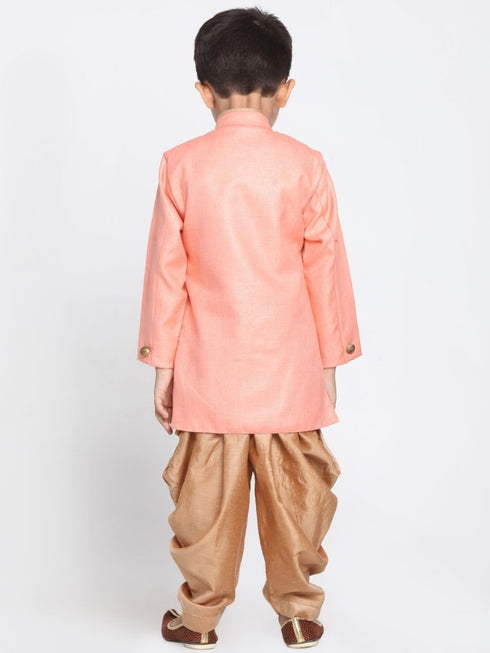 vastramayBoys Pink Jute Silk Blend Sherwani Set