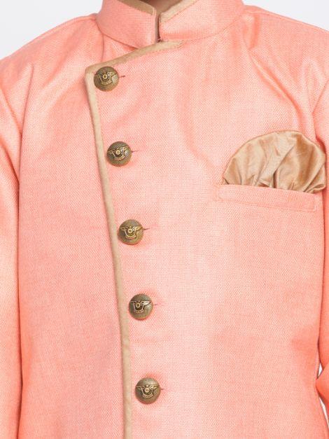 vastramayBoys Pink Jute Silk Blend Sherwani Set