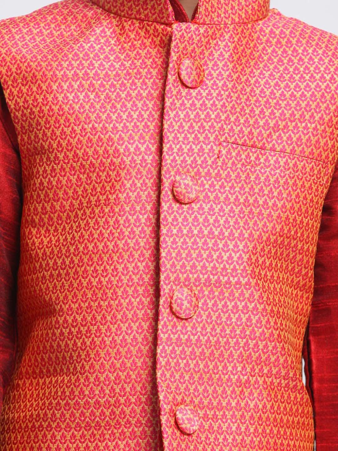 Boy's Pink & Orange Woven Design Nehru Jacket