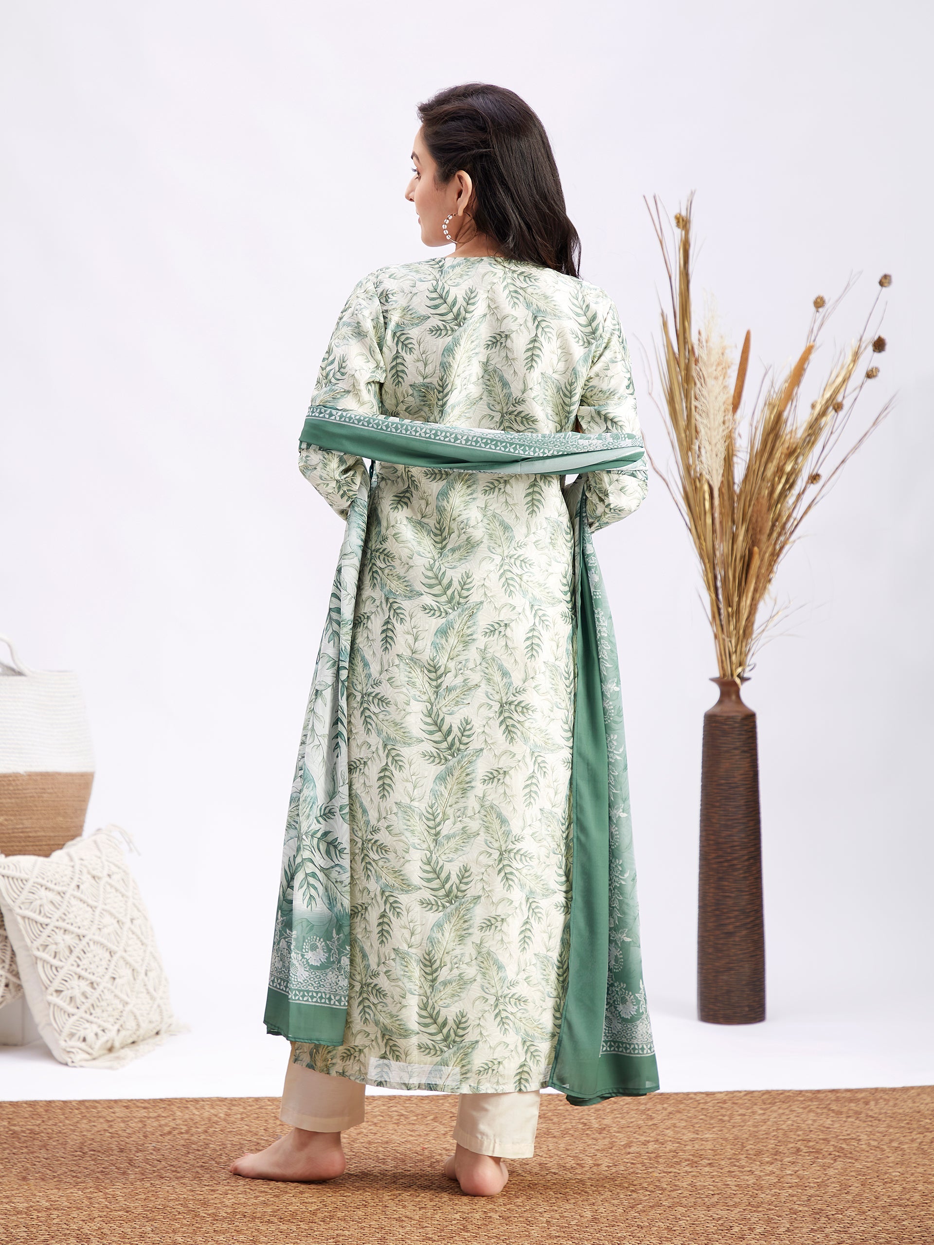 Women's Tropical Print Angrakha Kurta Set With Dupatta