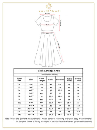 VASTRAMAY Girl's Maroon Woven Design Booti Crop Top And Long Skirt Set
