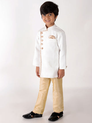 Vastramay Boys' White Jute Silk Sherwani Set