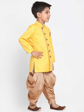 JBN CREATION Boy's Yellow Jute Silk Blend Sherwani Set