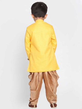 JBN CREATION Boy's Yellow Jute Silk Blend Sherwani Set