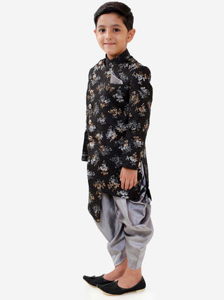 VASTRAMAY Boys Black And Grey Angrakha Style Indowestern Sherwani And Dhoti Set