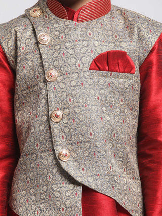 JBN Creation Boys' Grey Cotton Silk Blend Nehru Jacket