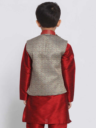 JBN Creation Boys' Grey Cotton Silk Blend Nehru Jacket